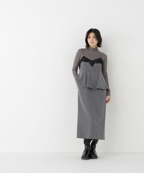 NATURAL BEAUTY BASIC（ナチュラルビューティーベーシック）の「ストライプペプラムキャミワンピース（ワンピース・レディース・グレー系その他/ベージュ系その他・MEDIUM/SMALL）」の21枚目の写真