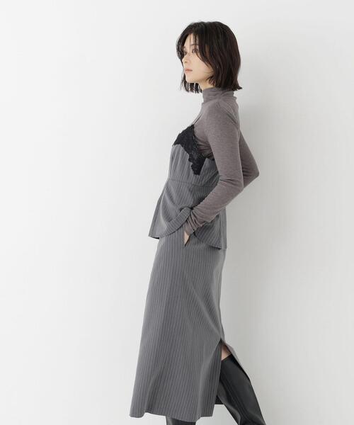 NATURAL BEAUTY BASIC（ナチュラルビューティーベーシック）の「ストライプペプラムキャミワンピース（ワンピース・レディース・グレー系その他/ベージュ系その他・MEDIUM/SMALL）」の22枚目の写真