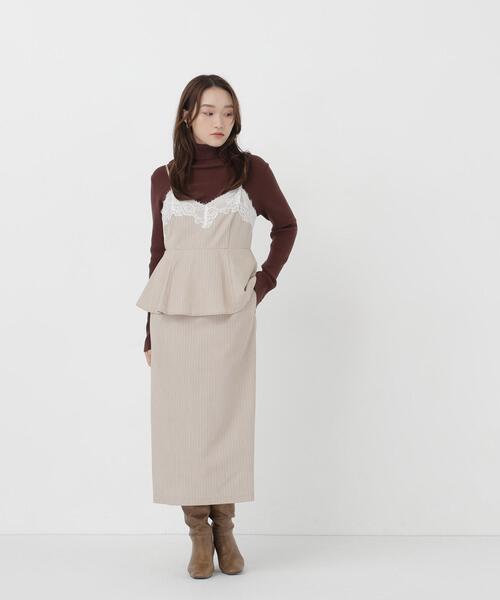 NATURAL BEAUTY BASIC（ナチュラルビューティーベーシック）の「ストライプペプラムキャミワンピース（ワンピース・レディース・グレー系その他/ベージュ系その他・MEDIUM/SMALL）」の8枚目の写真