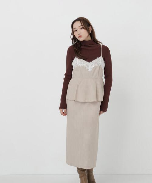 NATURAL BEAUTY BASIC（ナチュラルビューティーベーシック）の「ストライプペプラムキャミワンピース（ワンピース・レディース・グレー系その他/ベージュ系その他・MEDIUM/SMALL）」の10枚目の写真