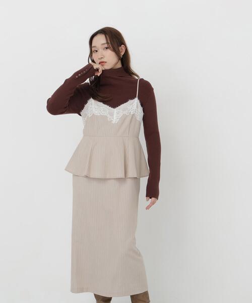 NATURAL BEAUTY BASIC（ナチュラルビューティーベーシック）の「ストライプペプラムキャミワンピース（ワンピース・レディース・グレー系その他/ベージュ系その他・MEDIUM/SMALL）」の14枚目の写真
