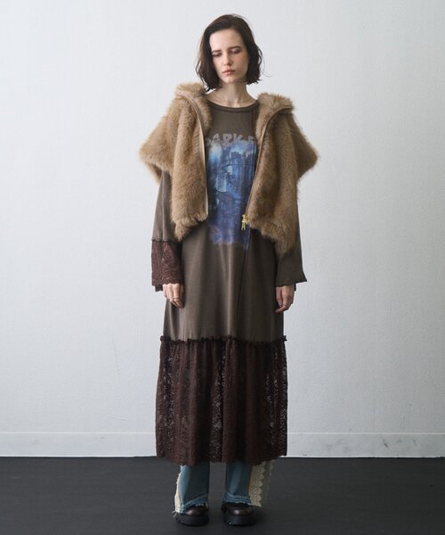 etsinta(エシンタ)の「【etsinta】レースドッキングワンピース(ワンピース・レディース・チャコールグレー/ブラウン・ONE SIZE)」の1枚目の写真