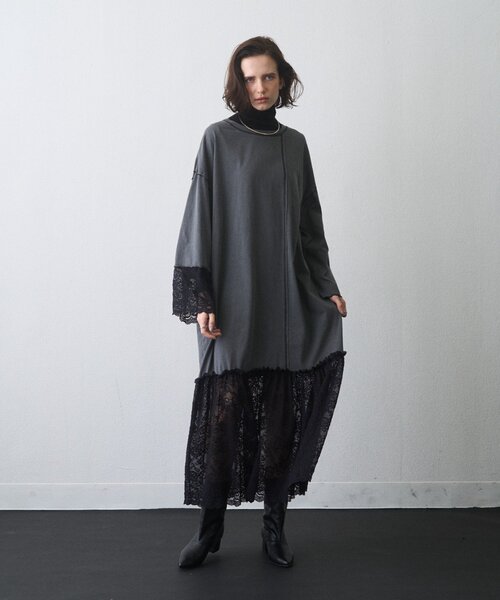 etsinta(エシンタ)の「【etsinta】レースドッキングワンピース(ワンピース・レディース・チャコールグレー/ブラウン・ONE SIZE)」の3枚目の写真
