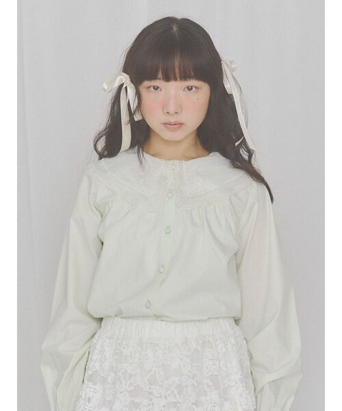 merry jenny（メリージェニー）の「ダブルレースカラーブラウス（シャツ/ブラウス・レディース・オフホワイト/ピンク/ミント・FREE）」の2枚目の写真