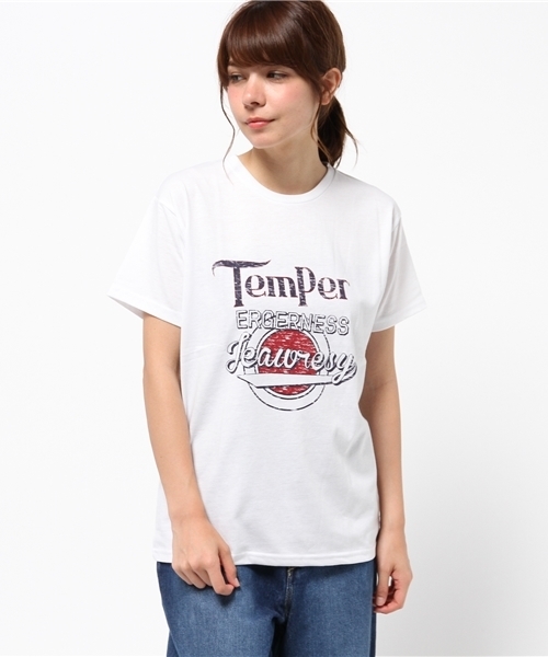 VENCEEXCHANGE(ヴァンスエクスチェンジ)の「カスレロゴプリント半袖クルーネックT (Tシャツ/カットソー・レディース・オフホワイト/グレー/ネイビー・MEDIUM)」の1枚目の写真