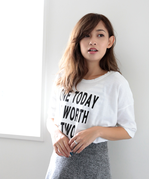 Denime(ドゥニーム)の「プリントTEE ONE TODAY(Tシャツ/カットソー・レディース・ホワイト/グレー・FREE)」の13枚目の写真
