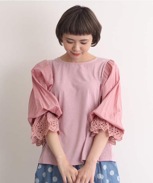 MERLOT(メルロー)の「レースパフスリーブプルオーバー4915(その他トップス・レディース・ピンク/ブラック/オフホワイト/グレー・FREE)」の4枚目の写真