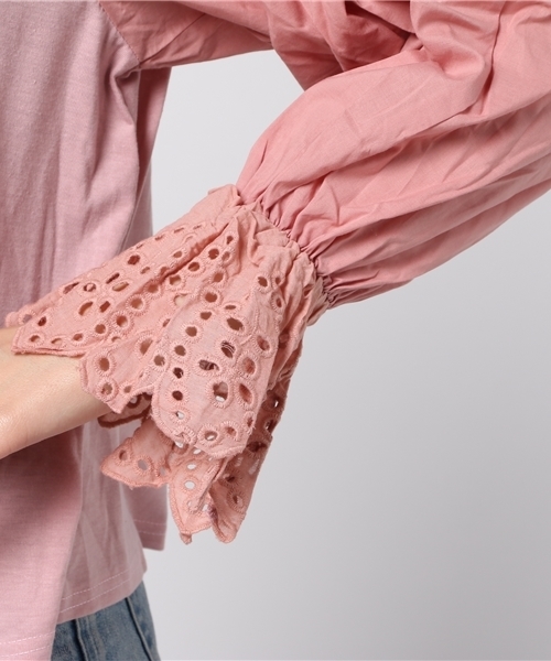 MERLOT(メルロー)の「レースパフスリーブプルオーバー4915(その他トップス・レディース・ピンク/ブラック/オフホワイト/グレー・FREE)」の6枚目の写真