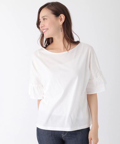 earth music&ecology(アースミュージックアンドエコロジー)の「・袖フリルプルオーバー(Tシャツ/カットソー・レディース・カーキ/オフホワイト/マスタード/ネイビー・FREE)」の2枚目の写真