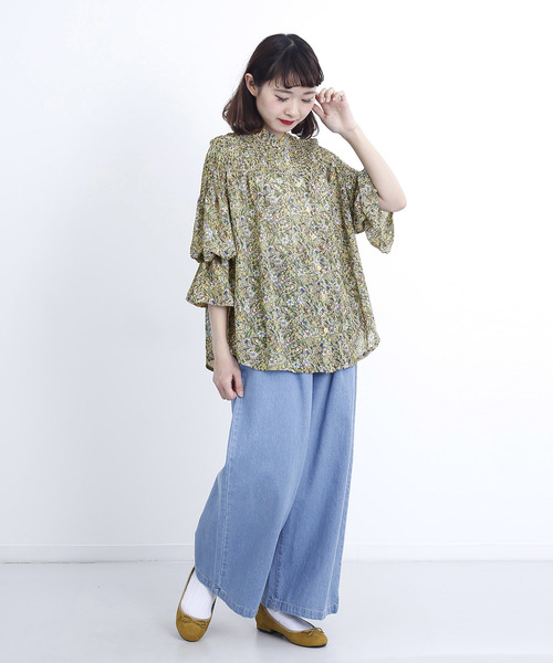 プランテーション ウール総柄ボトルネックブラウス シャツ 花柄 Plantation プランテーション/WOMEN'S Tops/シャツ/ブラウス(新着順