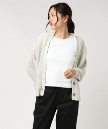 ストローヤーン抜け衿Vネックカーディガン