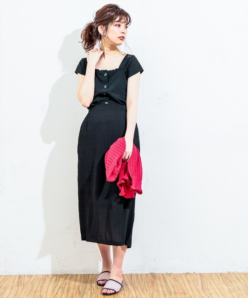 natural couture（ナチュラルクチュール）の「花柄ロングゆるタイトスカート（スカート・レディース・ブラック/ベージュ/ネイビー/ピンク・FREE）」の5枚目の写真