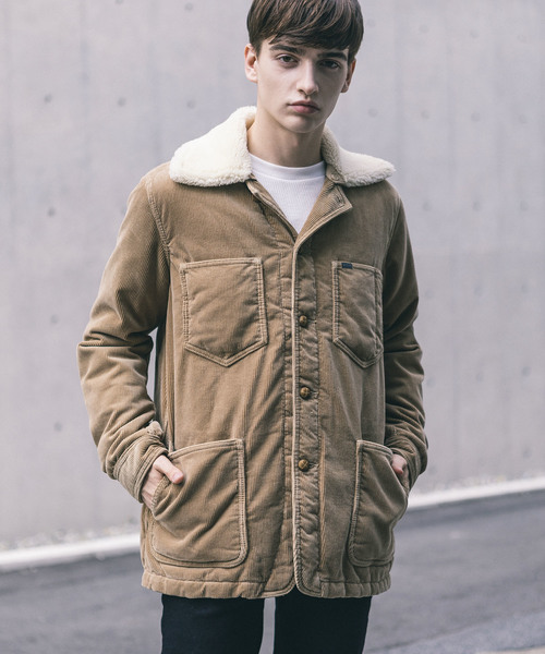 NYUZELESS(ニューズレス)の「【NYUZELESS】CORDUROY COVER ALL DOWN JACKET WITH DOWN LINER(カバーオール・メンズ・ブラック/ベージュ・1/2)」の1枚目の写真