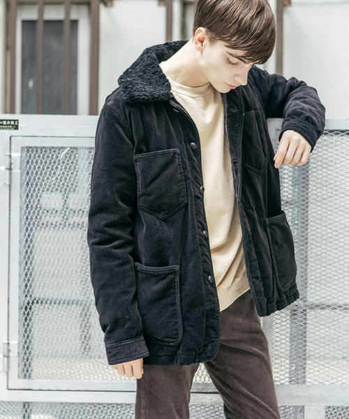 NYUZELESS(ニューズレス)の「【NYUZELESS】CORDUROY COVER ALL DOWN JACKET WITH DOWN LINER(カバーオール・メンズ・ブラック/ベージュ・1/2)」の2枚目の写真