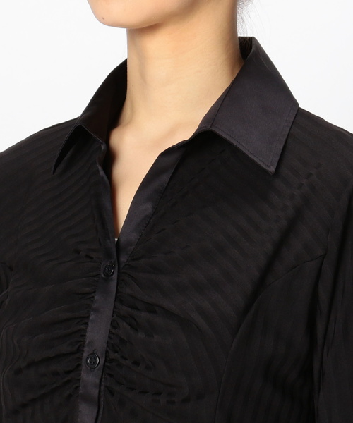 NARACAMICIE（ナラカミーチェ）の「イタリアンジャージーストライプ胸ギャザーシャツ（シャツ/ブラウス・レディース・ブラック/ホワイト・SMALL/MEDIUM/LARGE）」の5枚目の写真