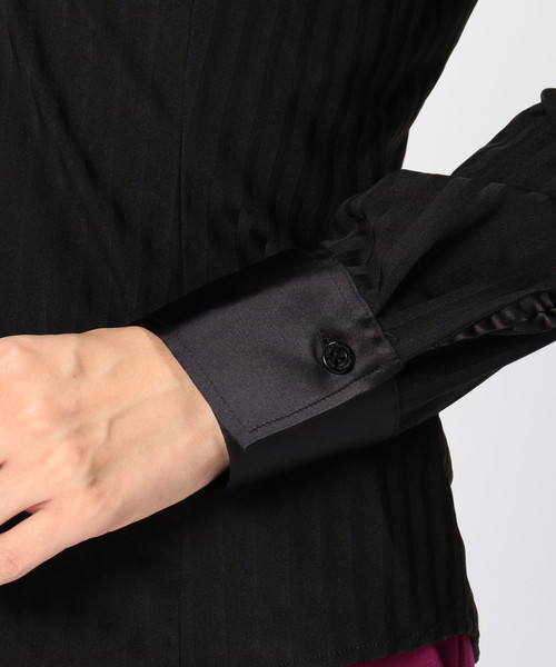 NARACAMICIE（ナラカミーチェ）の「イタリアンジャージーストライプ胸ギャザーシャツ（シャツ/ブラウス・レディース・ブラック/ホワイト・SMALL/MEDIUM/LARGE）」の7枚目の写真