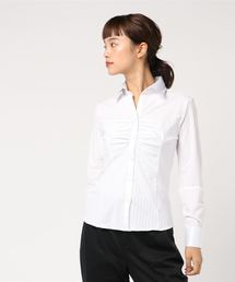 NARACAMICIE | イタリアンジャージーストライプ胸ギャザーシャツ(シャツ/ブラウス)