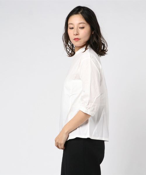 sabstreet my standard(サブストリートマイスタンダード)の「タイプライターハイネックブラウス【大きいサイズ対応】【9号(M)~19号(5L)】(シャツ/ブラウス・レディース・ネイビー/オフホワイト・9号/19号/15号)」の3枚目の写真