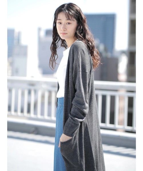 CRAFT STANDARD BOUTIQUE（クラフトスタンダードブティック）の「麻混ニットロングカーディガン○★（カーディガン/ボレロ・レディース・ネイビー/ホワイト系その他/グレー系その他/グレー系その他2・M/L）」の4枚目の写真