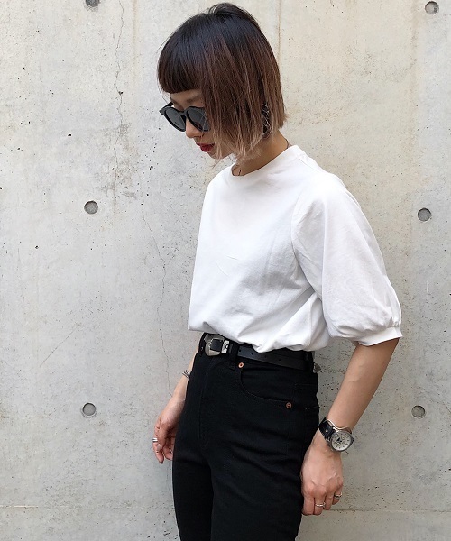 PAGEBOY(ページボーイ)の「コットンパフスリーブTシャツ(Tシャツ/カットソー・レディース・ブラック/ダークブラウン/ベージュ/オフホワイト/マスタード/レッド/カーキ・FREE)」の8枚目の写真