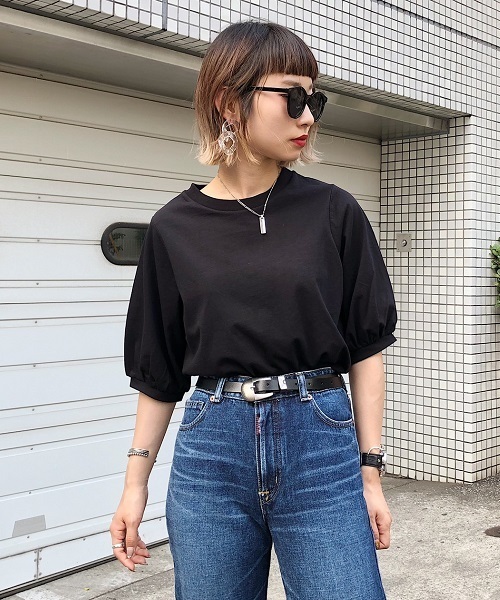 PAGEBOY(ページボーイ)の「コットンパフスリーブTシャツ(Tシャツ/カットソー・レディース・ブラック/ダークブラウン/ベージュ/オフホワイト/マスタード/レッド/カーキ・FREE)」の10枚目の写真