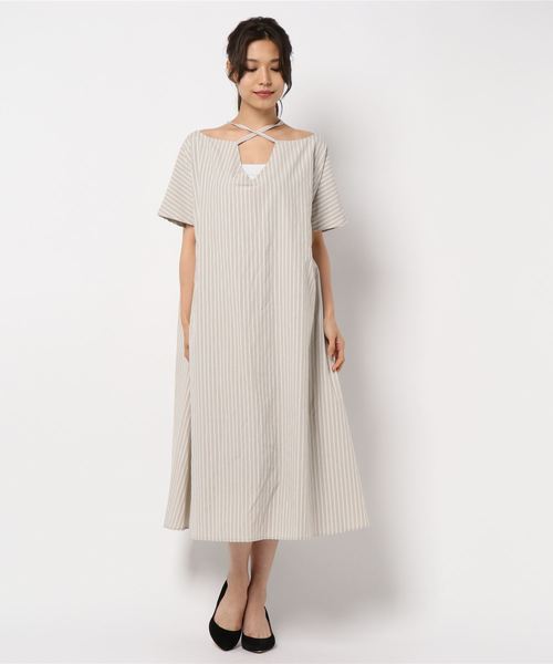 KOBE LETTUCE（コウベレタス）の「4wayリボンリラックスマキシ丈フレアワンピース（ワンピース・レディース・チャコールグレー/オレンジ/ベージュ系その他/グレイッシュベージュ・FREE）」の9枚目の写真