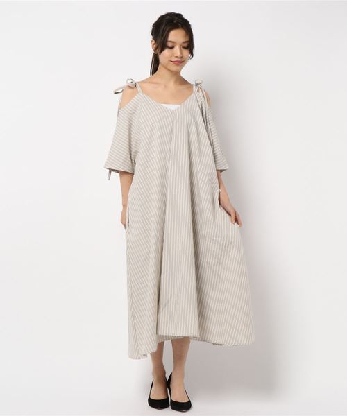 KOBE LETTUCE（コウベレタス）の「4wayリボンリラックスマキシ丈フレアワンピース（ワンピース・レディース・チャコールグレー/オレンジ/ベージュ系その他/グレイッシュベージュ・FREE）」の12枚目の写真