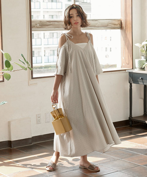 KOBE LETTUCE（コウベレタス）の「4wayリボンリラックスマキシ丈フレアワンピース（ワンピース・レディース・チャコールグレー/オレンジ/ベージュ系その他/グレイッシュベージュ・FREE）」の19枚目の写真