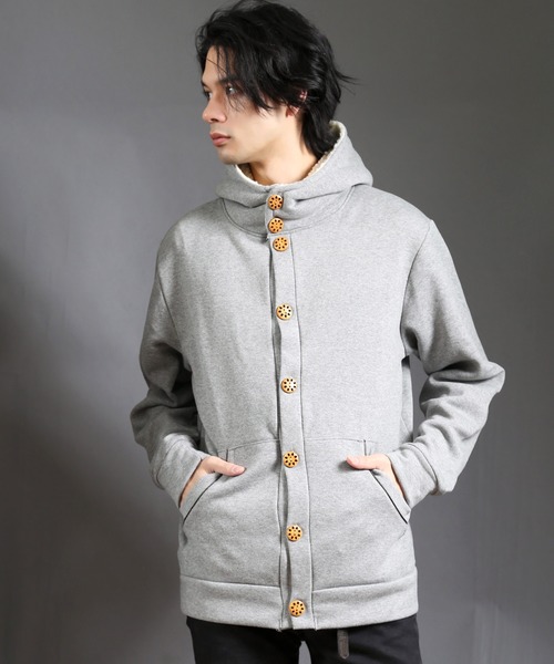 CERCA（チェルカ）の「IP/パイル裏起毛パーカーボタンカーディガン（パーカー・メンズ・チャコールグレー/ライトグレー/ブラック/ベージュ/ネイビー/その他1/その他2/杢グレー・MEDIUM/LARGE/X-LARGE）」の4枚目の写真