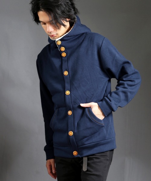 CERCA（チェルカ）の「IP/パイル裏起毛パーカーボタンカーディガン（パーカー・メンズ・チャコールグレー/ライトグレー/ブラック/ベージュ/ネイビー/その他1/その他2/杢グレー・MEDIUM/LARGE/X-LARGE）」の6枚目の写真