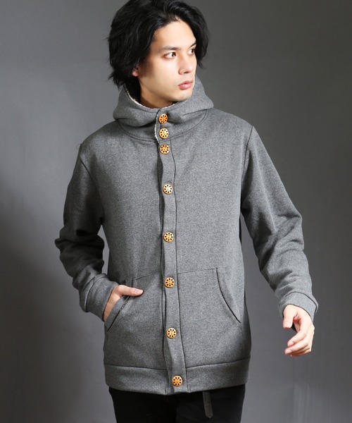 CERCA（チェルカ）の「IP/パイル裏起毛パーカーボタンカーディガン（パーカー・メンズ・チャコールグレー/ライトグレー/ブラック/ベージュ/ネイビー/その他1/その他2/杢グレー・MEDIUM/LARGE/X-LARGE）」の3枚目の写真