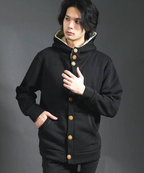 CERCA（チェルカ）の「IP/パイル裏起毛パーカーボタンカーディガン（パーカー・メンズ・チャコールグレー/ライトグレー/ブラック/ベージュ/ネイビー/その他1/その他2/杢グレー・MEDIUM/LARGE/X-LARGE）」の2枚目の写真