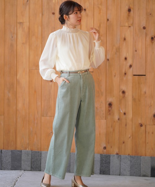 rps（アールピーエス）の「コーデュロイセミワイドパンツ（その他パンツ・レディース・グレイッシュベージュ/アイボリー/ミント・M）」の14枚目の写真