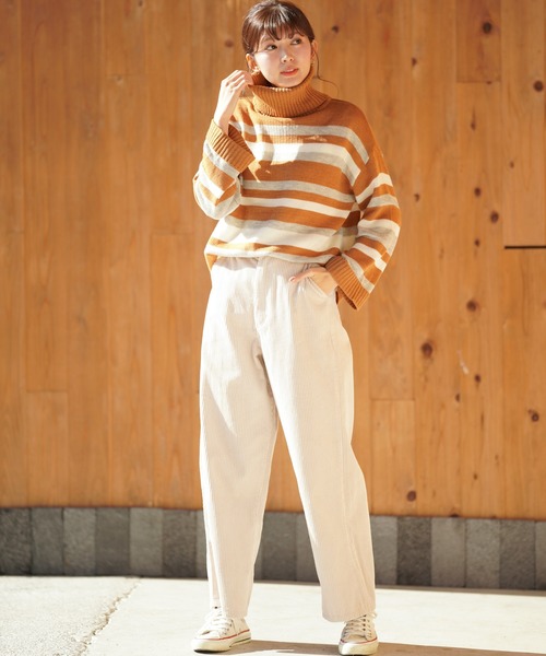 rps（アールピーエス）の「コーデュロイセミワイドパンツ（その他パンツ・レディース・グレイッシュベージュ/アイボリー/ミント・M）」の4枚目の写真