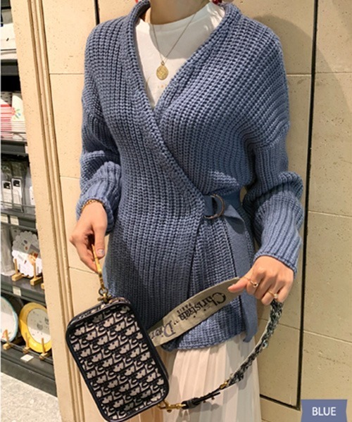 N.VOUGE（エヌヴォーグ）の「N.Vogue ラップデザインニット（ニット/セーター・レディース・ベージュ/ブルー・FREE）」の2枚目の写真