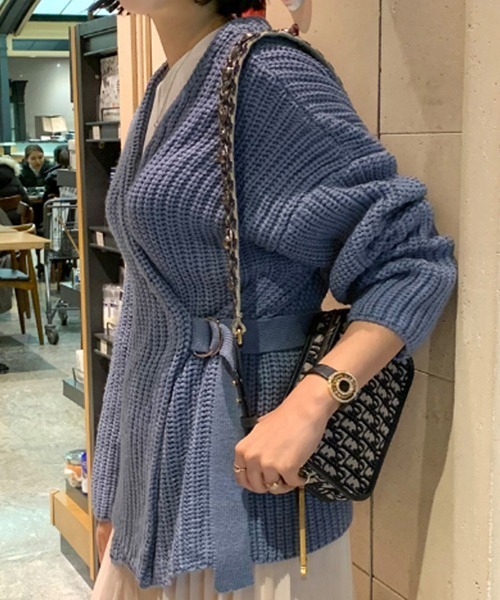 N.VOUGE（エヌヴォーグ）の「N.Vogue ラップデザインニット（ニット/セーター・レディース・ベージュ/ブルー・FREE）」の3枚目の写真