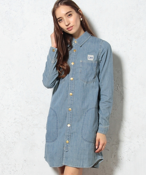 Lee(リー)の「LEE(リー) C WORK ワンピース ◆(シャツワンピース・レディース・オリーブ/ライトブルー/ネイビー・MEDIUM/SMALL)」の3枚目の写真