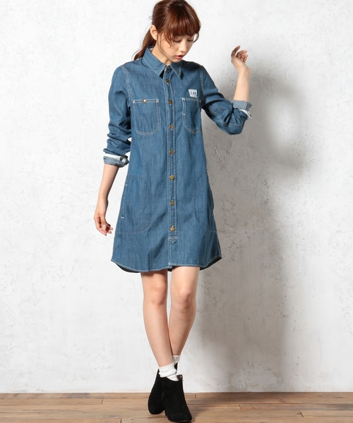 Lee(リー)の「LEE(リー) C WORK ワンピース ◆(シャツワンピース・レディース・オリーブ/ライトブルー/ネイビー・MEDIUM/SMALL)」の10枚目の写真