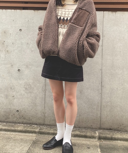 ABITOKYO(アビトーキョー)の「ポケット配色ノーカラーボアアブルゾン(ブルゾン・レディース・ブラウン/アイボリー/キャメル・M)」の4枚目の写真