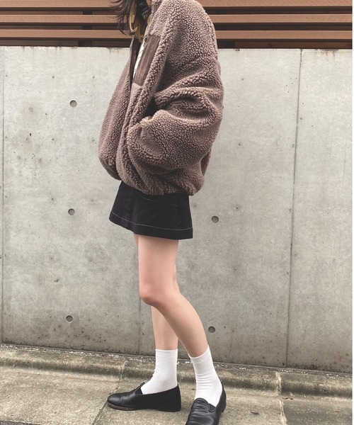 ABITOKYO(アビトーキョー)の「ポケット配色ノーカラーボアアブルゾン(ブルゾン・レディース・ブラウン/アイボリー/キャメル・M)」の5枚目の写真