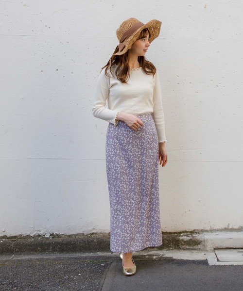 flower（フラワー）の「ニュアンスフラワースカート（スカート・レディース・ベージュ/パープル・SMALL/MEDIUM）」の14枚目の写真