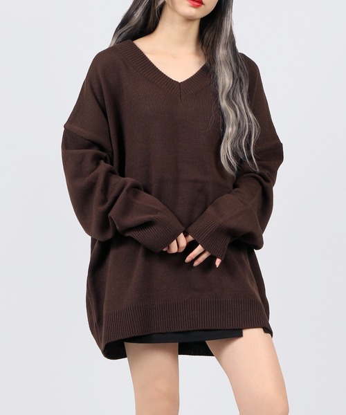 DING（ディング）の「DING/Vネックニット（ニット/セーター・レディース・ブラウン/オフホワイト/ブラック・FREE）」の3枚目の写真