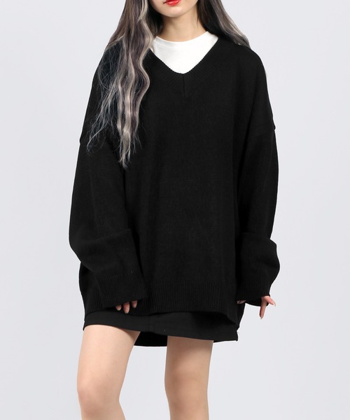 DING（ディング）の「DING/Vネックニット（ニット/セーター・レディース・ブラウン/オフホワイト/ブラック・FREE）」の2枚目の写真