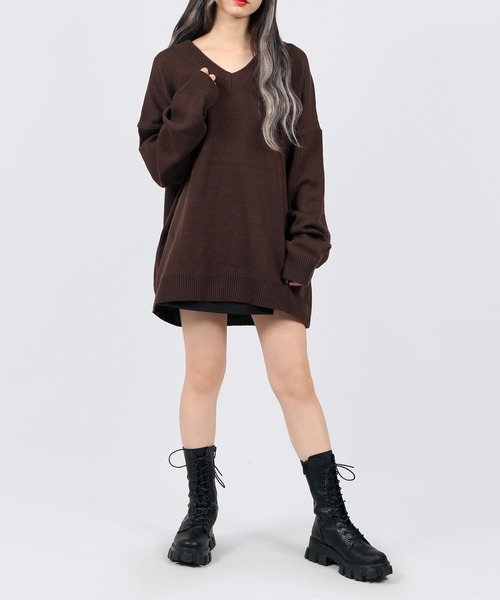 DING（ディング）の「DING/Vネックニット（ニット/セーター・レディース・ブラウン/オフホワイト/ブラック・FREE）」の6枚目の写真