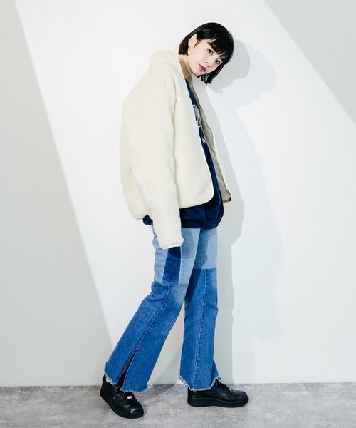 KANGOL(カンゴール)の「KANGOL 別注 オーバーサイズ ボアジャケット(ブルゾン・メンズ・ブラック/ベージュ/ブラウン/オフホワイト/グレー・S/M/L/XL)」の17枚目の写真