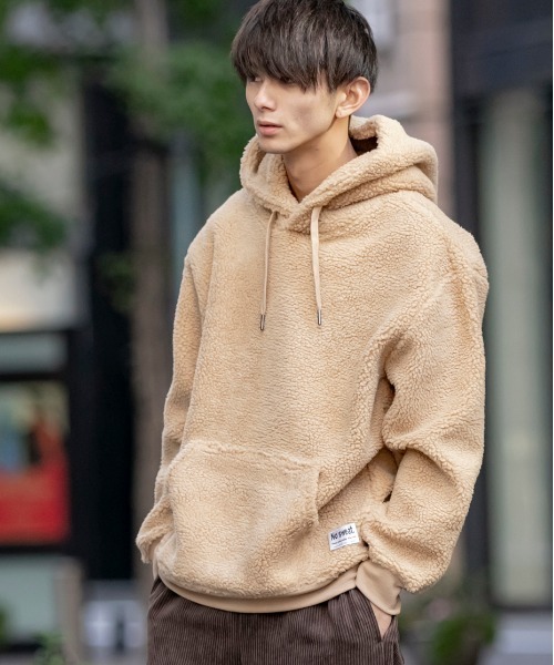 ADMIX/ATELIER SAB MEN（アドミックスアトリエサブメン）の「【no sweat.×ADMIX/ATELIER SAB MEN】コラボ ユニセックス もこもこ ボアフリース ルーズサイズ プル パーカー（パーカー・メンズ・オリーブ/グレー/ベージュ/ブラック/ネイビー/ホワイト・48/50/52）」の4枚目の写真