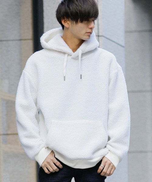 ADMIX/ATELIER SAB MEN（アドミックスアトリエサブメン）の「【no sweat.×ADMIX/ATELIER SAB MEN】コラボ ユニセックス もこもこ ボアフリース ルーズサイズ プル パーカー（パーカー・メンズ・オリーブ/グレー/ベージュ/ブラック/ネイビー/ホワイト・48/50/52）」の3枚目の写真