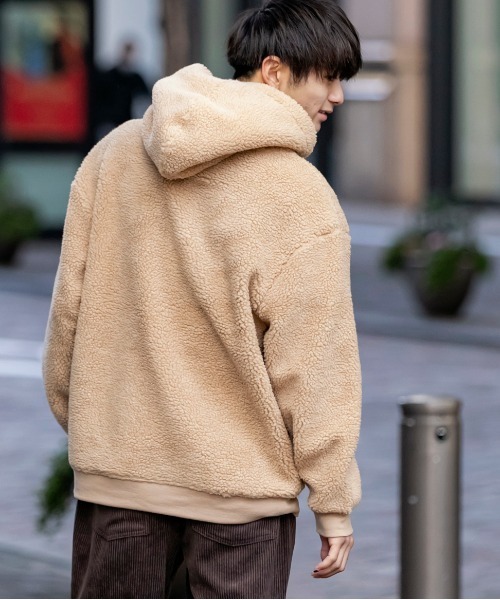 ADMIX/ATELIER SAB MEN（アドミックスアトリエサブメン）の「【no sweat.×ADMIX/ATELIER SAB MEN】コラボ ユニセックス もこもこ ボアフリース ルーズサイズ プル パーカー（パーカー・メンズ・オリーブ/グレー/ベージュ/ブラック/ネイビー/ホワイト・48/50/52）」の8枚目の写真
