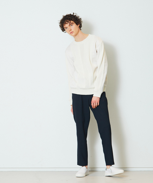 ABAHOUSE（アバハウス）の「カードボード ジャージコンビ プルオーバーニット（ニット/セーター・メンズ・ネイビー/ベージュ・44/46/48）」の3枚目の写真