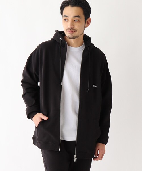 BASECONTROL（ベースコントロール）の「◆使える抗菌防臭ストレッチ裏毛 2段ロゴロング丈ビッグジップパーカー（パーカー・メンズ・グレー/ブラック/パープル系4・04/03/02）」の2枚目の写真